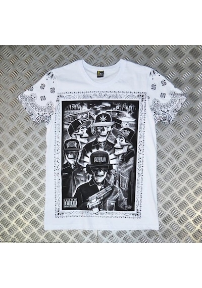 Stoned&Fame Kuru Kafa Parental Advisory Baskılı T-shirt Beyaz