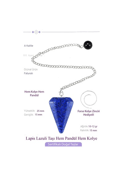 Erilsa Sertifikalı Lapis Lazuli Taşı Pandül Sarkaç Hem Pandül - Hem Koly Çok Renkli