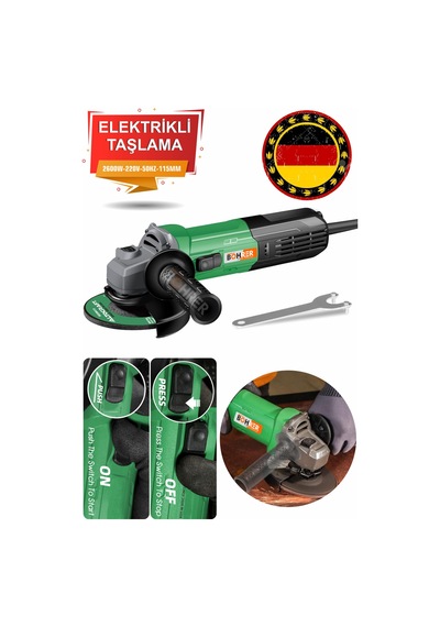 Böhrer Hb0215t 115 Mm 2600w Elektrikli Açılı Avuç Taşlama Makinesi, Profil Kesme , Mermer Zımparalama , Demir Kesme