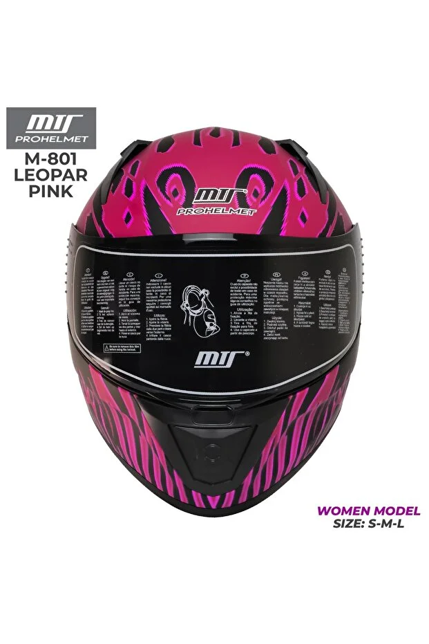 M-801 Leopar Pink Full Face Motor Kaskı Pembe - Mat Siyah