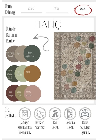 Haliç 303 Kahverengi Vintage Halı Tasarım Halı Yıkanabilir İnce Dokuma Salon Ev Oturma Odası Halısı