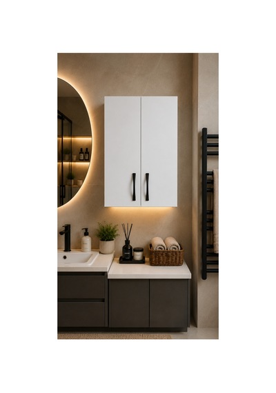 Selen Çift Kapaklı Banyo Üst Dolabı 2 Bölmeli Duvara Monte Banyo Dolabı Beyaz 60x30x60 Cm Beyaz Beyaz
