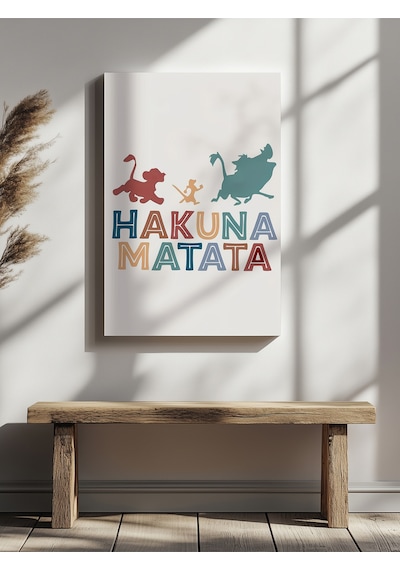 Hakuna Matata Yazılı Ev Ofis Mutfak Salon Duvar Dekorasyon Kanvas Tablo