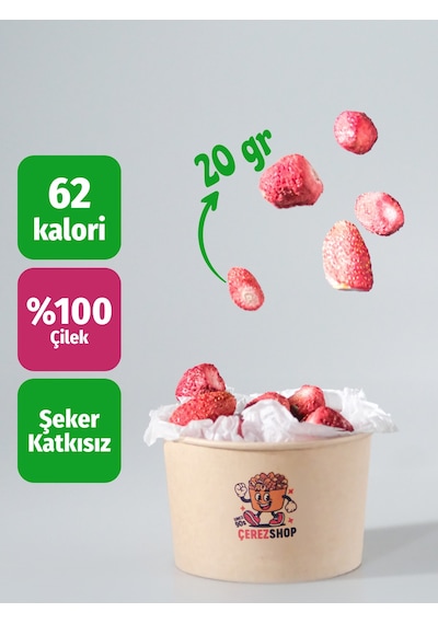 Çilek Kuru Meyve Cipsi Dondurularak Kurutulmuş Freeze Dried Çilek %100 Doğal Glutensiz Atıştırmalık 20g 20 G