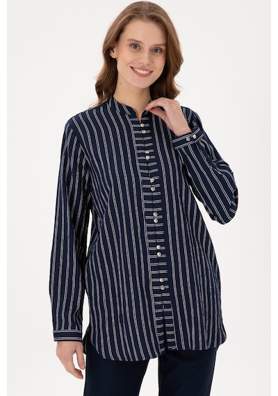 U.S. Polo Assn. Kadın Lacivert Uzun Kollu Çizgili Tunik Gömlek 50290024-VR033