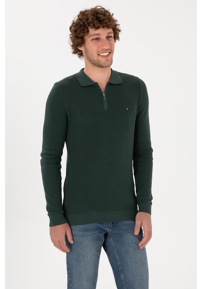 U.S. Polo Assn. Erkek Regular Fit Fermuarlı Koyu Yeşil Basic Kazak 50313685-VR079