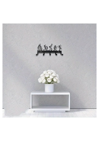 Myc Metal Duvar Askılığı - Müzisyen Figürlü Dekoratif Ceket Ve Anahtarlık Askısı Siyah 12x24