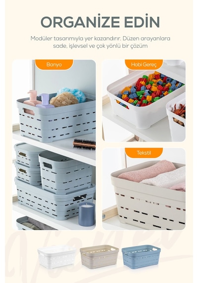 Vienev 4'lü 8,2 Litre Delikli Saklama Kutusu Bej Bej