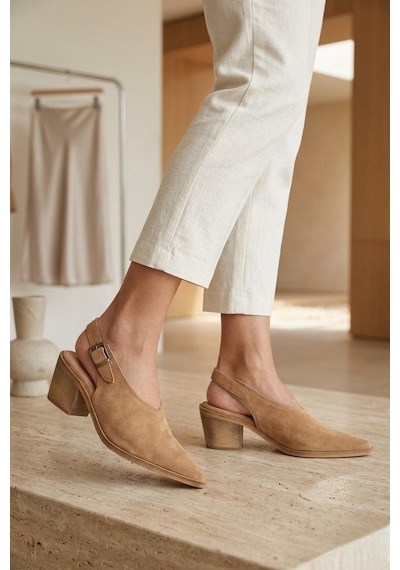 Fox Shoes Y654322202 Vizon Hakiki Deri Süet Kalın Alçak Topuklu Western Ayakkabı