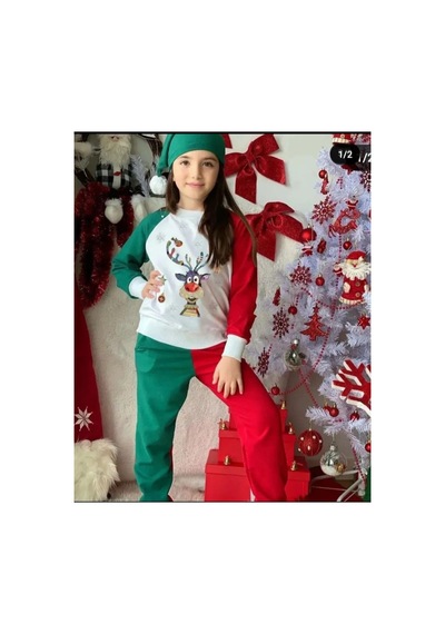 Azra Geyik Desenli 3 Lu Eşofman Takımı Kırmızı