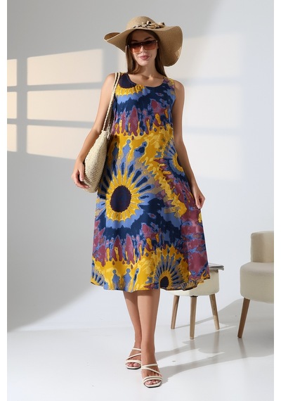 Likapa Yazlık Askılı Viskon Elbise 2691 Kahve Sarı Batik