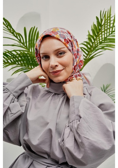 Afvente Çiçek Desen Pembe Soft Pamuk Eşarp