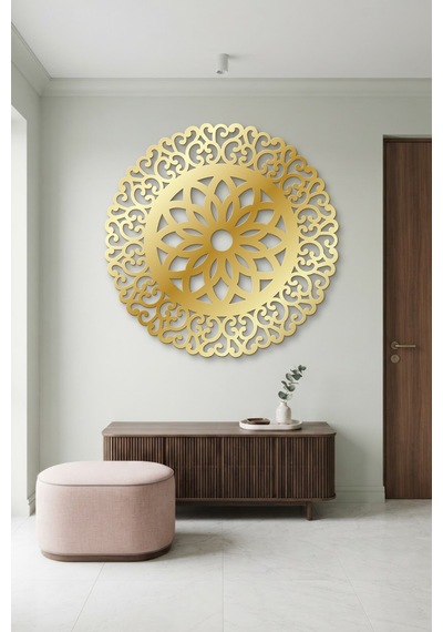 Lotus Mandala Metal Duvar Tablosu - Duvar Sanatı - Duvar Dekoru - Altın