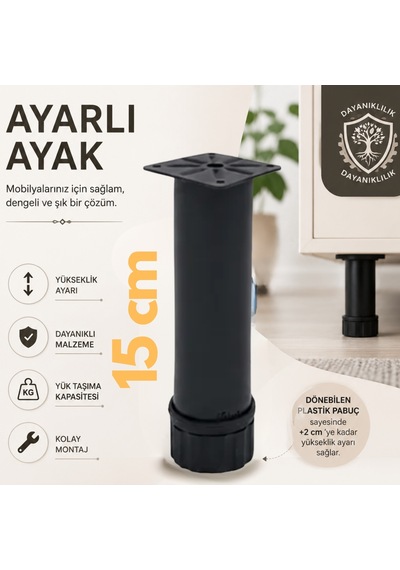 Cateksss 42 Lik Tablalı Ayarlı Ayak 15 Cm Texture Siyah - 8 Li Paket