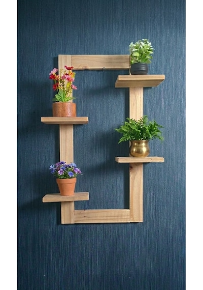 Ahşap Duvar Rafı - Çift Taraflı Bantlı Kolay Montaj - 60x40 Cm Bej