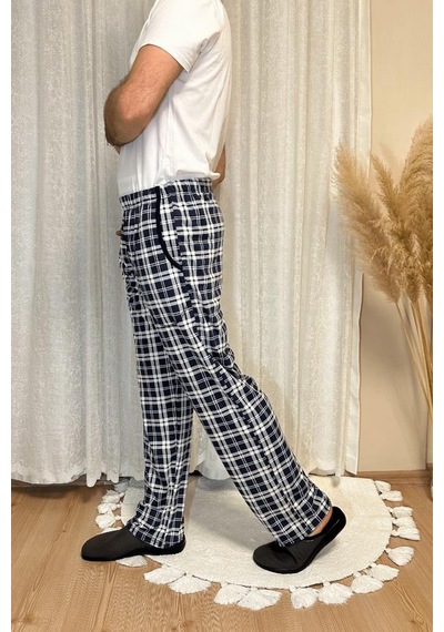 Erkek Desenli Cepli Lastikli Bel Pijama Altı Beyaz