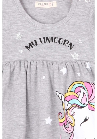 Breeze Kız Çocuk Uzun Kollu Elbise Unicorn 2-6 Yaş, Gri Melanj-gri Melanj Gri Melanj