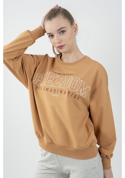 Maraton Sportswear Oversize Kadın Bisiklet Yaka Uzun Kol Basic Koyu Bej Sweatshirt 22169-koyu Bej Koyu Bej