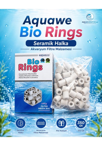 Aquawe Bio Rings - Seramik Halka - Akvaryum Filtre Malzemesi - File Hediyeli - Üstün Bakteri Tutma - 350 Gr