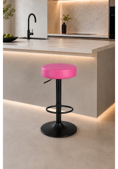Bürocci Moni Bar Sandalyesi - Pembe - 9511y0120 - Siyah Mat Boyalı Metal Ayak