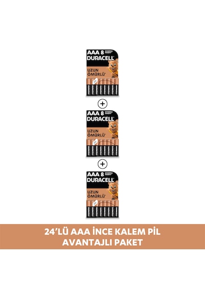 Duracell LR03/MN2400 AAA Kartela İnce Kalem Pil 24'lü