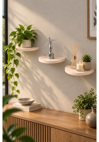 Sulorahome 3'lü Oval Duvar Rafı Seti Krem Bej