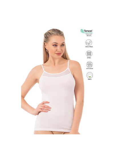 Özkan Underwear Özkan 26819 Kadın Pamuklu Modal Tül Detaylı İnce Askılı Atlet Beyaz