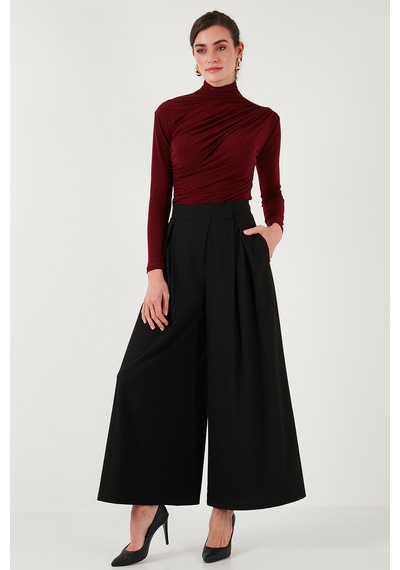 Lela Streç Büzgü Detaylı Slim Fit Dik Yaka Bayan Bluz 669925 Bordo