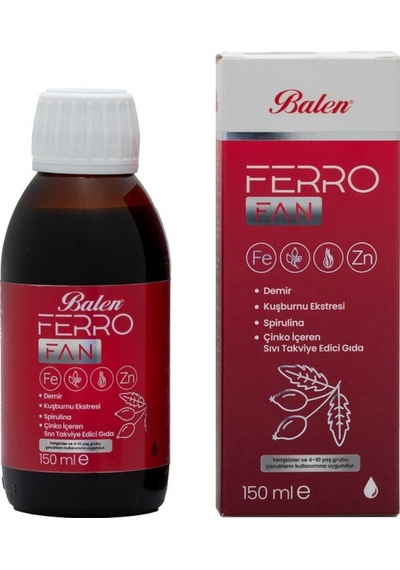 Balen Ferrofan Demir, Kuşburnu Eks., Spirulina, Çinko İçeren Şurup 150 Ml