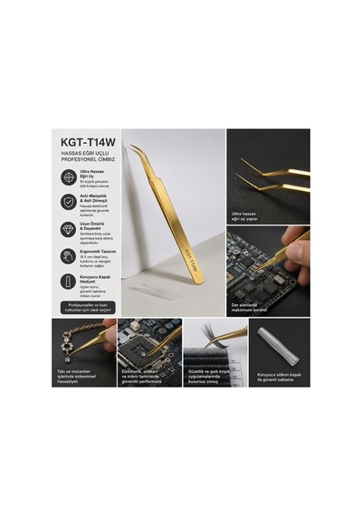 Hassas Eğri Uçlu Profesyonel Cımbız Anti-manyetik Paslanmaz Çelik 16.5 Cm Kgx-t14w