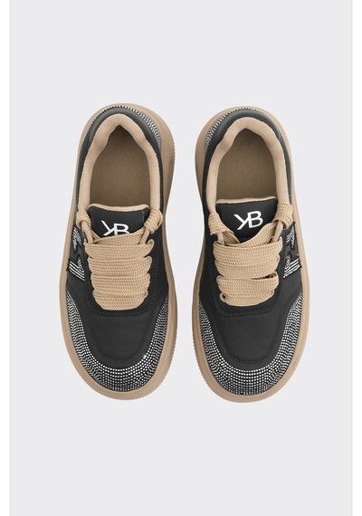 Derinet Günlük Taşlı Kadın Sneaker Siyah Siyah