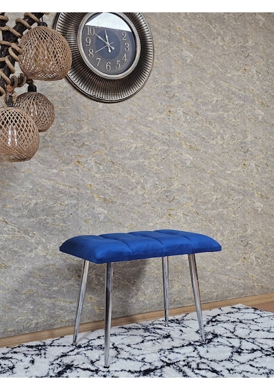 Zafir Krom Sivriltme Ayaklı 60 Cm Puf Bench - Puf - Bench - Oturak - Mutfak Oturağı - Antre Oturağı Mavi
