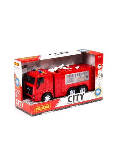 Polesie City-2 Sürtmeli İtfaiye Aracı Işıklı Ve Sesli Kırmızı Kabin - Kutuda