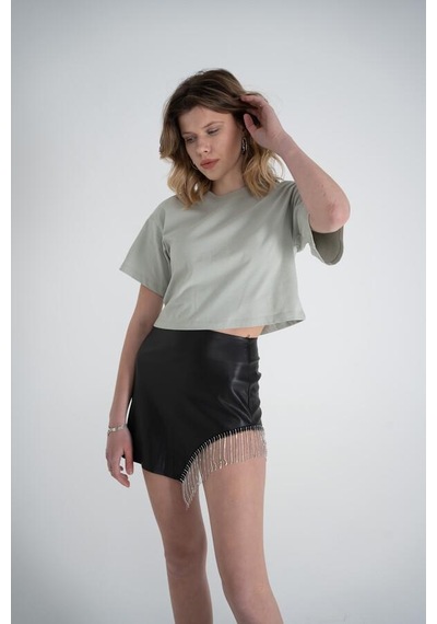 Holly Lolly Kısa Kol Bisiklet Yaka Basic Viole Tshirt Haki