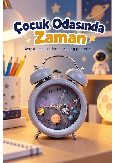 Ers Çift Çanlı Analog Çalar Saat Dekoratif Masa Saati Çok Renkli