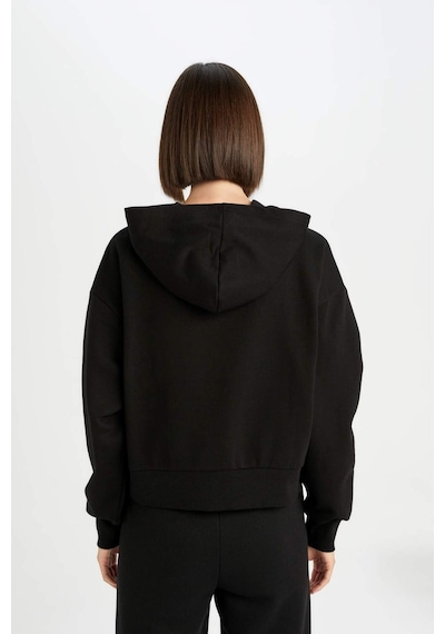 DeFacto Boxy Fit Kapüşonlu Baskılı Kalın Siyah Sweatshirt D6717AX24WNBK81 Siyah