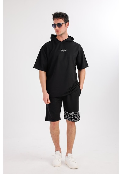 Oceano Kapüşonlu Sweatshirt & Şort Takım - Siyah Siyah