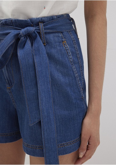 Mavi - Kemer Detaylı Denim Şort 1410214-86971 Mavi