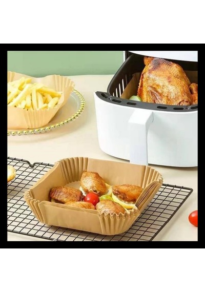 50 Adet Air Fryer Pişirme Kağıdı Tek Kullanımlık Yağ Geçirmez Yapışmaz Kare Tabak Model 20 Cm