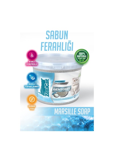 Marsilya Sabunlu Bentonit Kedi Kumu 10 Lt İnce Taneli, Güçlü Topaklanan, Ferah Koku