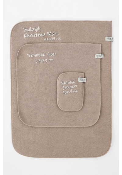 Bej-gri Microwell 3 Prç Set Microfiber Bulaşık Kurutma Matı Mutfak Seti 3'lü Kurulama Bezi Örtüsü