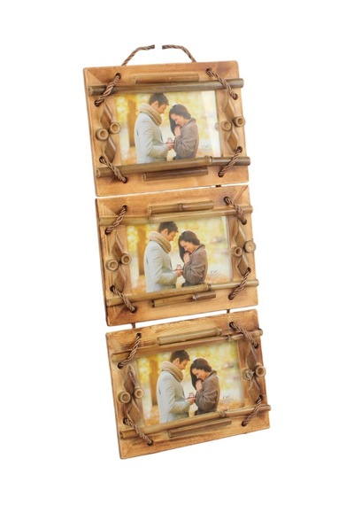 El Yapımı Doğal Ahşap 3 Lü Bambu Bamboo Fotoğraf Çerçevesi Dekoratif Ev Ofis Hediyesi Duvar Süsü -10