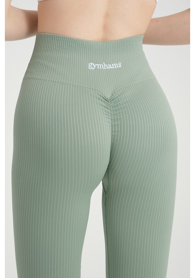 Gymhams Yeşil Kalçası Büzgülü Premium Fitilli Ekstra Push Up Tayt Yeşil