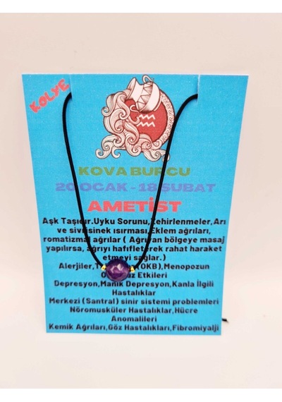 Sertifikalı Kova Burcu Ametist Taşı Doğal Taş Kolye Çok REnkli