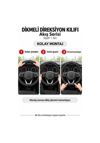 Trobus Ford Transit Connect 2002-2013 Uyumlu Dikmeli Direksiyon Kılıfı Akış Siyah Gri Siyah - Gri