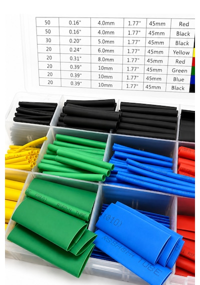 Makaron Seti 530 Parça Kutulu 8 Boy 5 Renk Isıyla Daralan Kablo Koruyucu Polyolefin Shrink Kaplama
