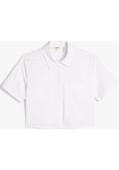 Koton Crop Kısa Kollu Gömlek Düğmeli Cep Detaylı Kırık Beyaz 3sak60499pw 3SAK60499PW001 Ekru