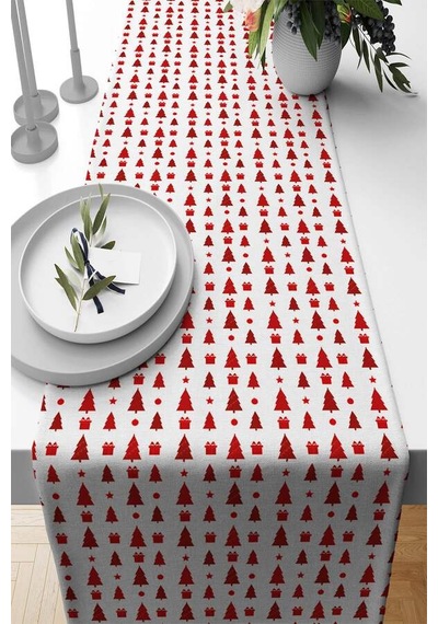 Kırmızı Christmas Desen Premium Masa Örtüsü Runner Rnr558n11