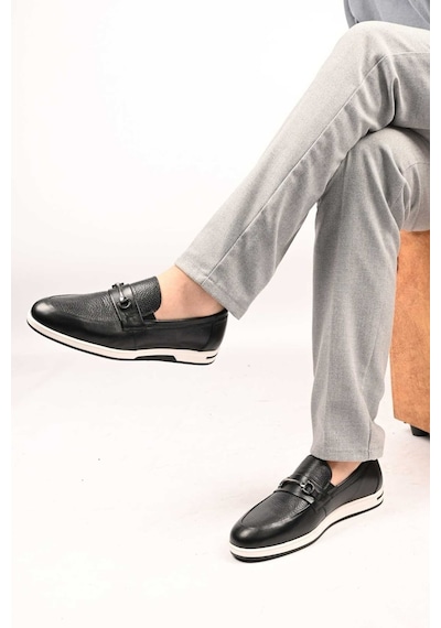Bestello Bağcıksız Tokalı Loafer Termo Taban Hakiki Deri 333-5582 Erkek Ayakkabı Siyah