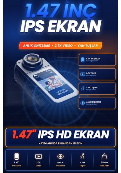 Blue Inter Smart Panora Aksiyon Kamera Döner Lensli Ekranlı Taşınabilir Vlog Kamerası Mini Spor Kamerası